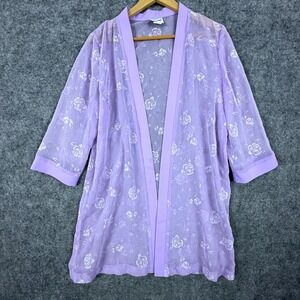 Vintage R&M Richards Sheer Jacket Womens 12P Purple Floral Cover Up Festival